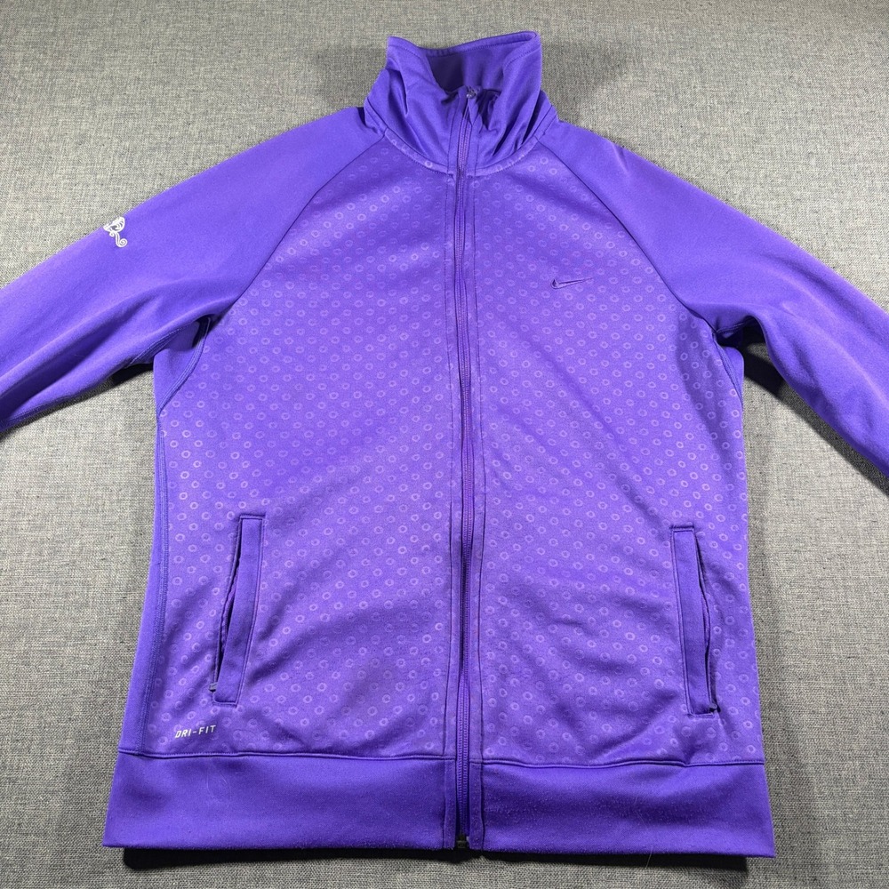 Nike Track Jacket Women Large Purple Dri-FIT Zip Geometric Pattern Mock Neck